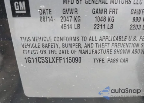 2015 Chevrolet Malibu 1Lt z USA, uszkodzony, nr VIN 1G11C5SLXFF115090